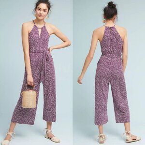 Anthropologie Purple Bohemian Jumpsuit Wide‎ Leg Tie Waist Halter Neck Claremont